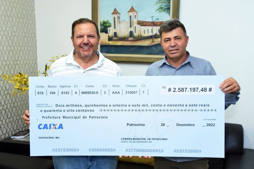 CÂMARA MUNICIPAL DEVOLVE MAIS DE DOIS MILHÕES E MEIO DE REAIS À PREFEITURA