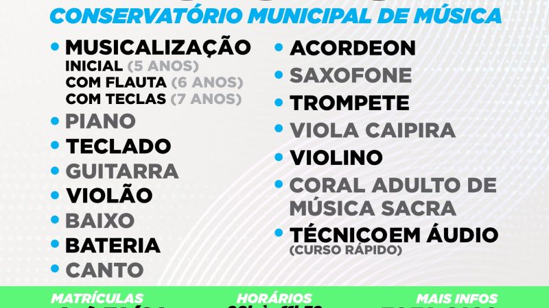 Matrículas abertas para cursos no Conservatório de Música